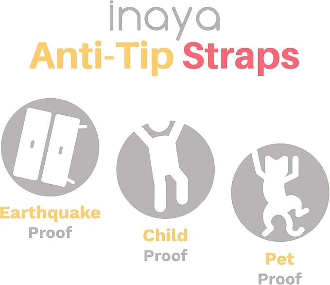 Inaya 12 Pack Furniture Anchors for Baby Proofing, Bookshelf Anchors to Wall, Dresser Wall Safety Anchor，Heavy-Duty Anti-Tip Furniture Straps for Cabinets, Closets, Bookshelf and TVs