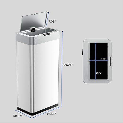 TLSUNNY 16 Gallon Motion Sensor Trash Can,Touchless Automatic Garbage Can,Brushed Stainless Steel Smart Bin,with Bag Holder,Soft Close Lid,for Kitchen,Office,RV,Bedroom,Living Room (Silver, 60L)