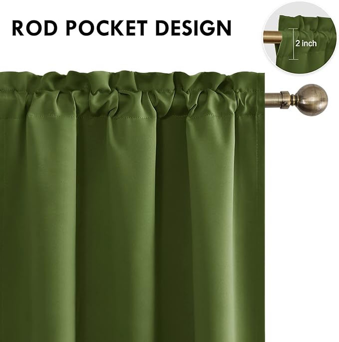 DWCN Olive Green Room Darkening Blackout Curtains - Thermal Insulated Privacy Energy Saving Window Curtain Drapes 42 x 54 inch Length, Set of 2 Bedroom Living Room Curtains