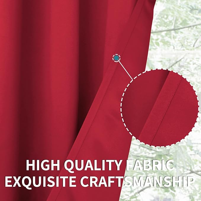 BGment Red Blackout Curtains 40 Inches Length for Short Window - Thermal Insulated Drapes Room Darkening with Rod Pocket for Kitchen Bedroom Bathroom, 2 Panels, 42 x 40 Inch