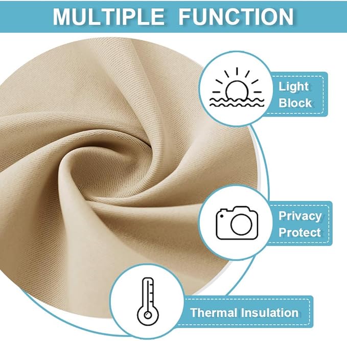 RYB HOME Curtains for Bedroom 72 inches Long, Blackout Thermal Insulating Window Treatment Drapes for Living Room Bathroom Basement Laundry Classroom, W 34 x L 72, Biscotti Beige, 2 Panels
