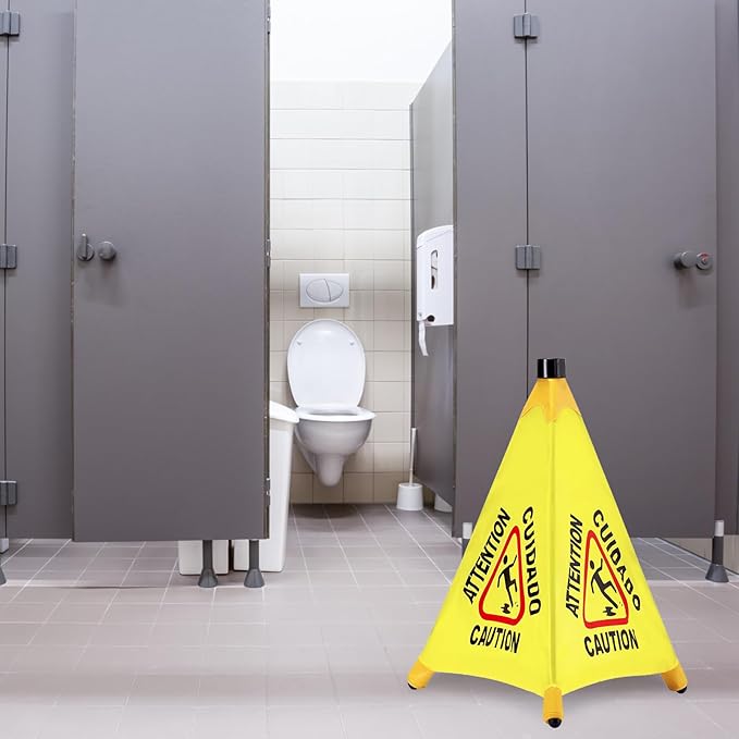4 Pcs Pop up Wet Floor Sign with Storage Tube 20 Inch Wet Safety Signs Commercial Caution Safety Cone Pop up Caution Sign for Commercial Stores Grocery Restaurant Restroom Office Use