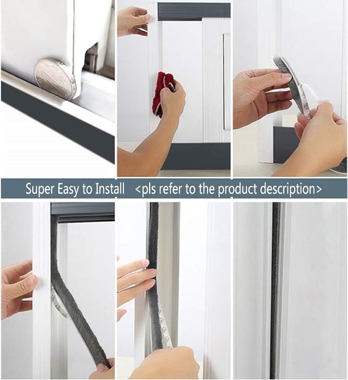 Weather Stripping Brush for Sliding Windows/Doors Frame Side,Pile Self Adhesive Weatherstrip Seal Strip Sealer Draft Stoppers (33ft x11/32 Backing x 3/16 Brush inch, Grey)