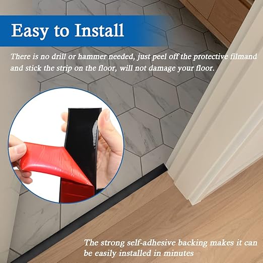 Floor Transition Strip Self Adhesive Floor Cover Strips Laminate 3" Wide Vinyl Flat Divider Transitions (7.5cm, 6.56Ft, Black)