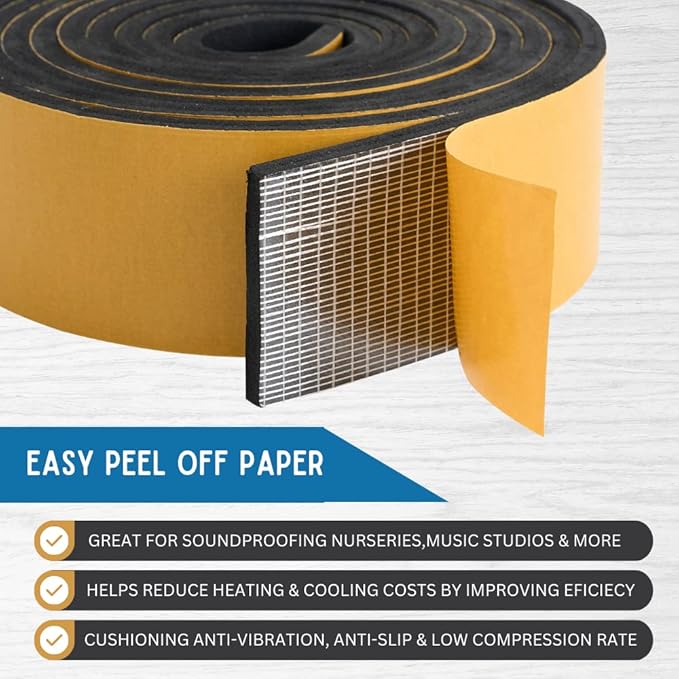 High Density Foam Weather Stripping Door Seal Strip Insulation Tape Roll for Insulating Door Frame, Window, Air Conditioner | Self Adhesive Sealing Weatherstrip (3 in x 1/8 in x 10 Ft, Black)