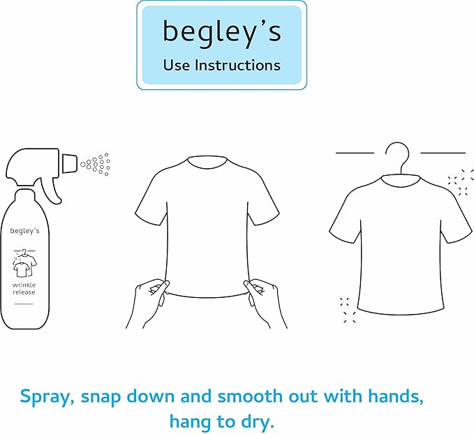 Begley's 3-in-1 Wrinkle Remover, Quick Fix Wrinkle Release, Static Cling Remover, Odor Eliminator and Fabric Refresher Spray - USDA Certified Biobased - Fragrance-Free, 3 oz Travel Size