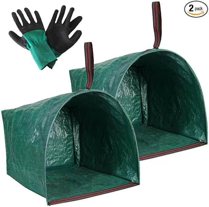 72 Gallon Garden Bags for Debris,2-Pack Yard Waste Bags,Large Dustpan-Type Lawn Bags with Gardening Gloves, Leaf Bags for Yard Debris,Grass Clippings,Collapsible Trash Can for Parties,Laundry,Camping
