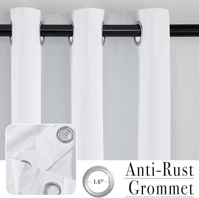 PONY DANCE White Total Blackout Curtains 84 inch Length 2 Panels Set, 100% Black Out Grommet Thermal Insulated Drapes for Bedroom, Noise Reducing Window Treatments for Living Room, 34" W x 84" L