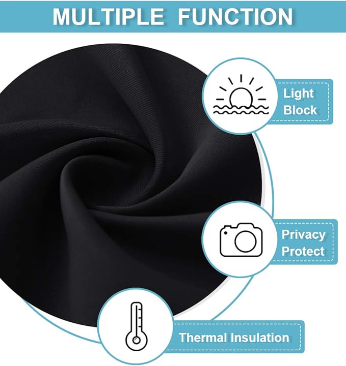 RYB HOME Blackout Curtains Pair - Solid Country Window Decorating Panels Light Block Drapes for Bedroom Kitchen Office Privacy Curtains for Gift, Wide 42 x Long 54 inch, Black, Set of 2