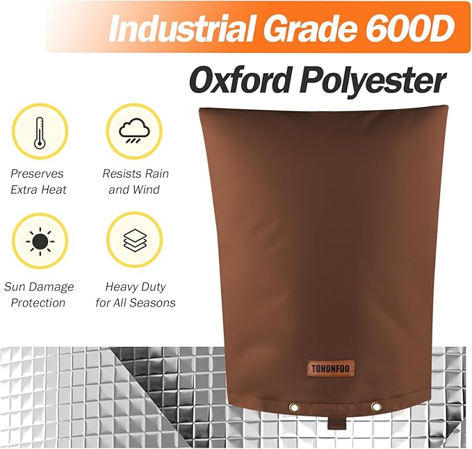 TOHONFOO Backflow Preventer Pipe Insulation Cover (5°F) - Irrigation Sprinkler Valve Insulated Pouch - Water Well Pump Cover - Sturdy 5 Layers for Winter Freeze Protection, 16" W x 20" H, Brown