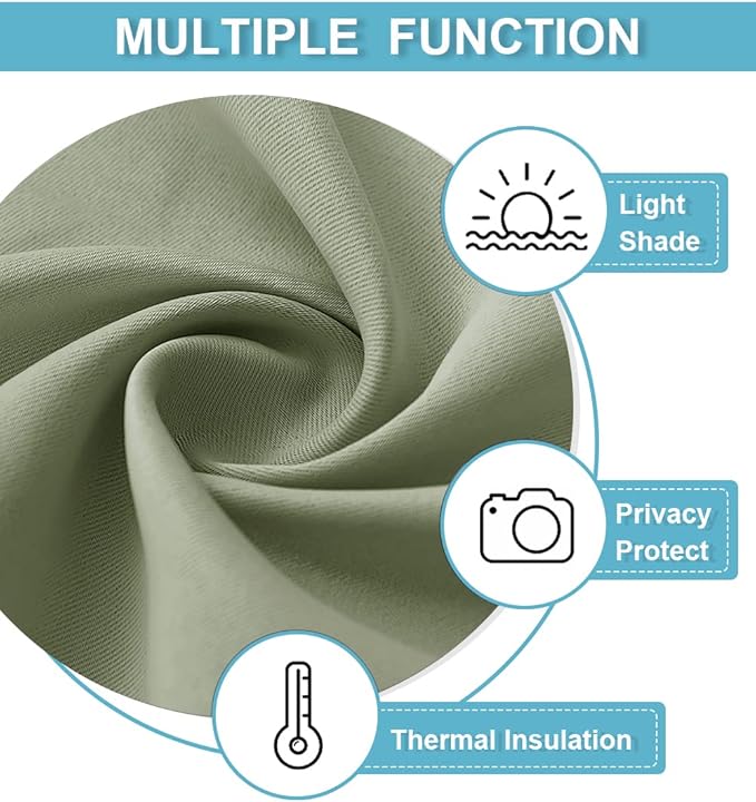 RYB HOME Small Window Curtains Blackout - Privacy Energy Saving Insulating Curtains Blinds for Bedroom Bathroom Basement Kids Nursery Kitchen, W 34 x L 48 inches, Sage Green, 2 Panels