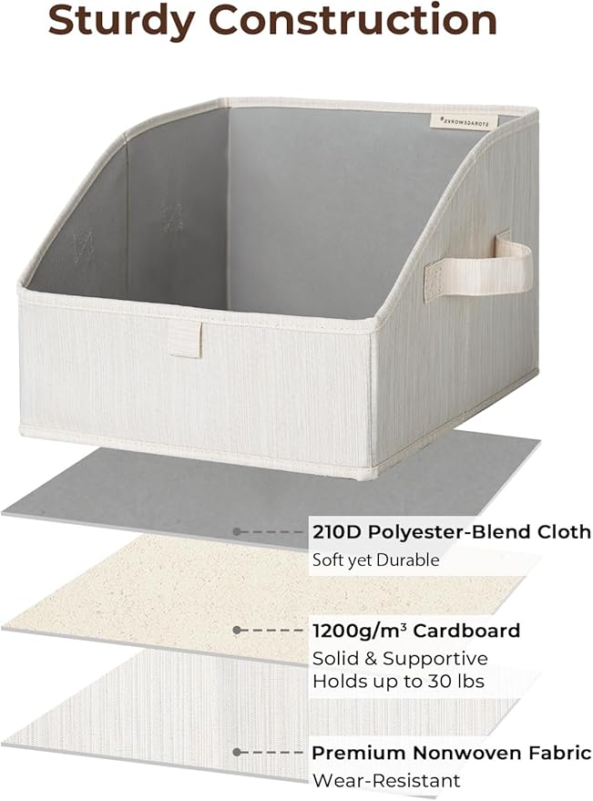 StorageWorks Closet Storage Bins, Trapezoid Organizer Box for Shelves, Fabric Clothes Bin, Foldable Organizing Baskets with Handles, Small, 3-Pack, Mixing of Beige, White & Ivory