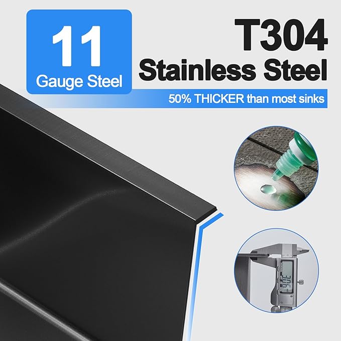20x16 Inch Drop in Kitchen Sink, 304 Black Stainless Steel Sink, 9" Deep Single Bowl, R10 Tight Corner, 2 Pre-Drilled Holes, Topmount Installation,for Small Kitchen/RV/Bar Sink