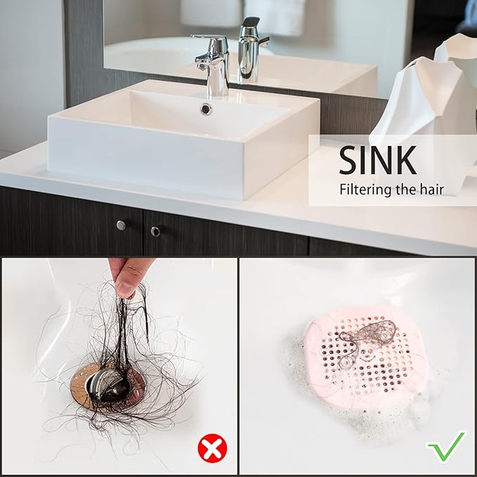2 Pack Drain Hair Catcher Silicone Shower Drain Protector Sink Drain Strainer Hair Stopper for Shower Kitchen Bathroom Tub Brown 5.5 x 5.5 x 0.04 inches