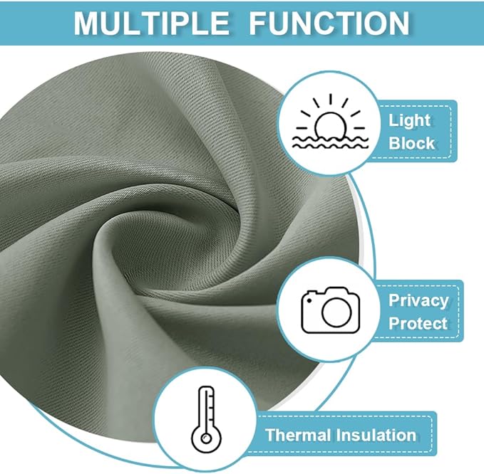 RYB HOME Short Blackout Curtains& Drapes, Room Darkening Drapery Thermal Insulated Privacy Window Covering for Bedroom Living Room Office, W 42 x L 54 inch, 2 Panels, Sage Green
