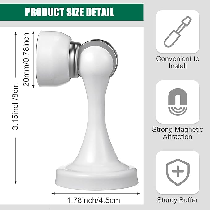 8 Pcs Magnetic Door Stoppers Stainless Steel Door Stops Magnetic Catch Holder with Screws for Wall Floor Mounted Wall Protector Hold (White)