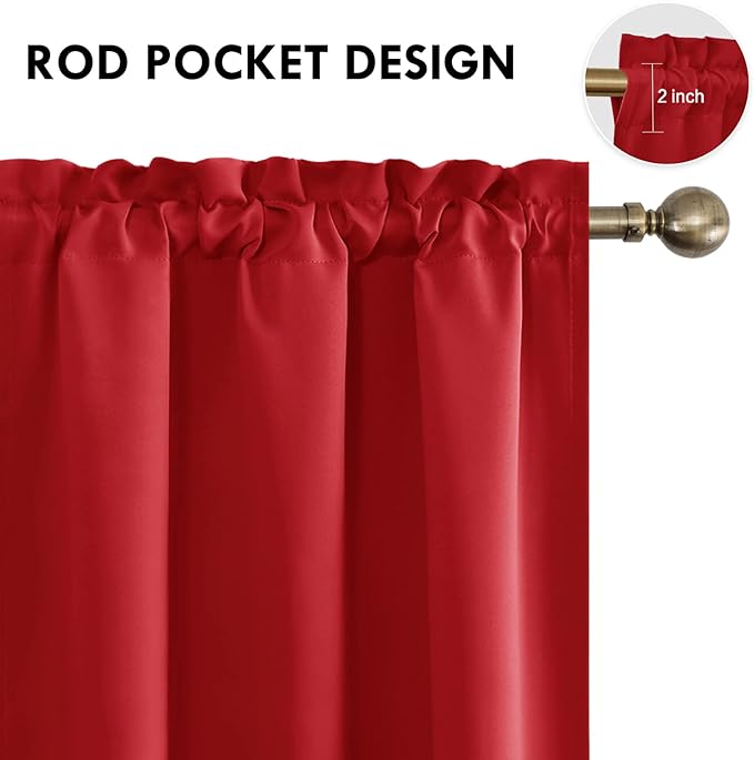 DWCN Christmas Blackout Curtains Room Darkening Thermal Insulated Bedroom Curtains Window Treatments, 42 x 45 inches Long, Set of 2 Red Rod Pocket Drapes