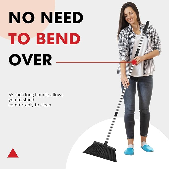 NACENA Heavy Duty Broom, 55 Inch Long Handle Outdoor Large Angle Brooms, Commercial Broom for Sweeping Indoor, for Home Garage Kitchen Office Courtyard Lobby Patio Lawn Concrete, 4 Pack (Black)