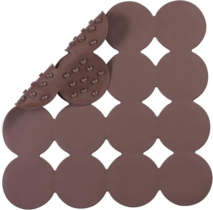 Square Shower Mat Nonslip - Rubber Bathtub Mat with Suction Cups for Inside Shower Bathroom Floor (Coffe, 21X21)