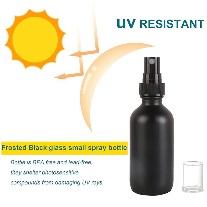 Frosted Black Glass Small Spray Bottle 2 oz 24 Packs,Fine Mist Sprayer Small Clear Bottles,Refillable Containers mini spray bottles for Cleaning Solutions and Skin Care (Frosted Black 24pcs)