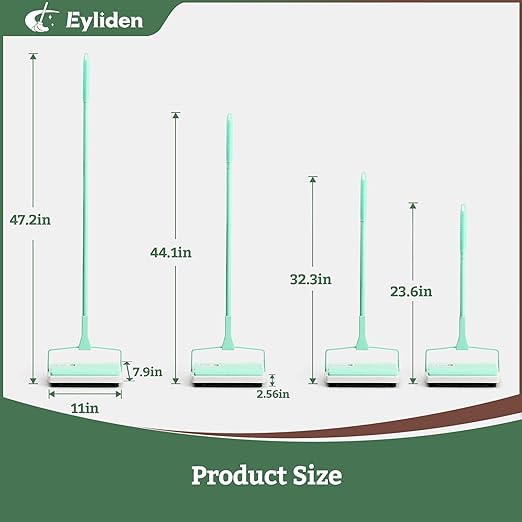 Eyliden X-Large Carpet Sweeper - Quiet Manual Sweeper for Carpets & Rugs | 1 Extra Refill Roller Brush | Non-Electric, Hand Push, Quietly Cleans Debris and Messes, Restaurant Roller Broom (Mint)