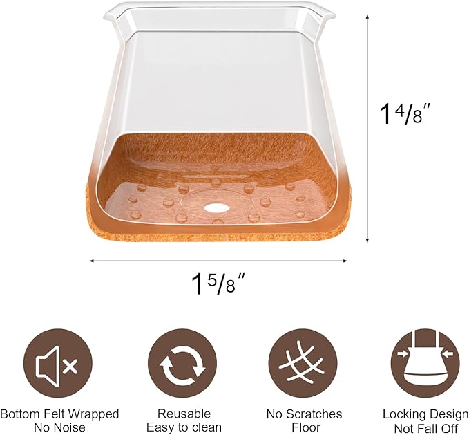 20 Pcs Chair Leg Floor Protectors for Hardwood Floors, Clear Rubber Furniture Sliders with Felt, Silicone Furniture Leg Caps Covers (Fit Square Diameter:1.06" to 1.44")