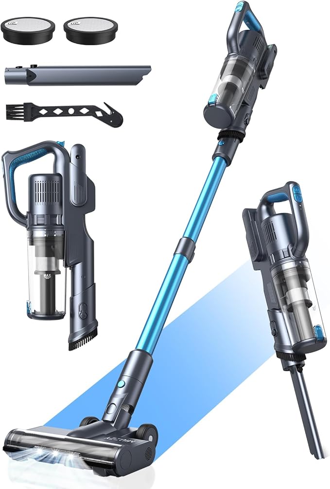 35,000pa Cordless Vacuum Cleaner, Max 50 Minutes, Lightweight Cordless Cleaners for Home, Stick and Handheld Vacuum for Carpets, Hard Floor, Pet Hair, Cars (Blue)