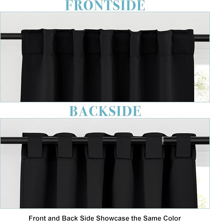 RYB HOME Blackout Curtains Pair - Solid Country Window Decorating Panels Light Block Drapes for Bedroom Kitchen Office Privacy Curtains for Gift, Wide 42 x Long 54 inch, Black, Set of 2