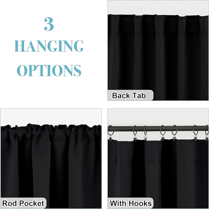 RYB HOME Blackout Curtains 80 inches Long Thermal Insulating Large Window Curtains for Living Room Bedroom Dining Home Office Backdrop, Black, W 42 x L 80 per Panel, 2 Panels