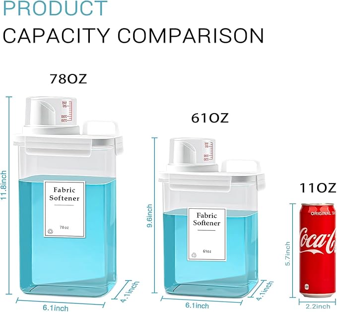 3 Pack Laundry Detergent Dispenser, 61oz Laundry Soap Dispenser, Refluxable Laundry Detergent Container, Plastic Liquid Laundry Detergent Dispenser for Laundry Room Organization with 6 Labels