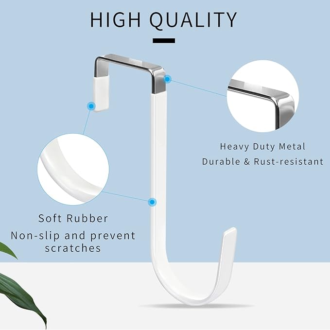 FYY Over the Door Hooks, 8 Pack Door Hangers Hooks with Rubber Prevent Scratches Heavy Duty Organizer Hooks for Living Room, Bathroom, Bedroom, Kitchen Hanging Clothes, Towels, Hats, Coats, Bags White