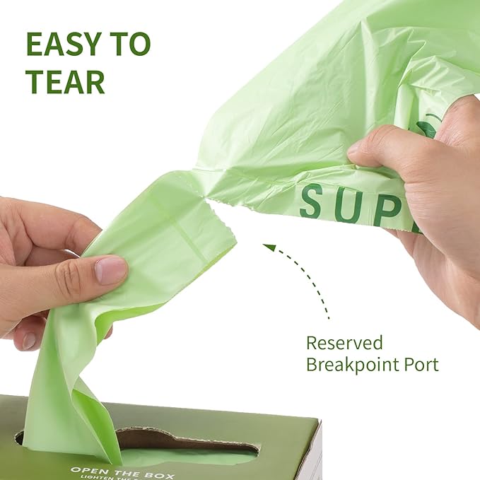 SUPERBIO 1.6 Gallon Handle Tie Compostable Food Scrap Bags, Small Compost Bags with Handles, 50 Count, 2 Pack, BPI & OK compost INDUSTRIAL