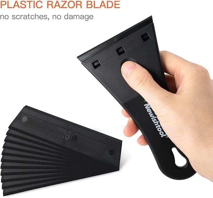 NewishTool Plastic Razor Scraper with 3-Inch Blade, Pack of 2 with 20 Extra Blades for Glue Residue Labels, Decals & Stickers on Windows & Glass