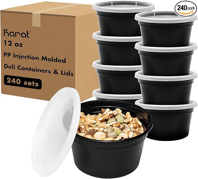 Karat [12oz - 240 ct Black PP Injection Molded Round Deli Containers with Lids (FP-IMDC12-PPB)