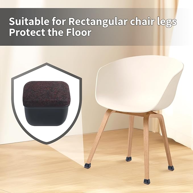 Ezprotekt 16 Pcs Rectangle Black Felt Chair Leg Floor Protectors for Hardwood Floors, Rectangle Silicone Felt Furniture Pads Caps, Table Leg Covers Cups Anti- Scratches (Fit W:0.6-0.8", L:0.9-1.3")