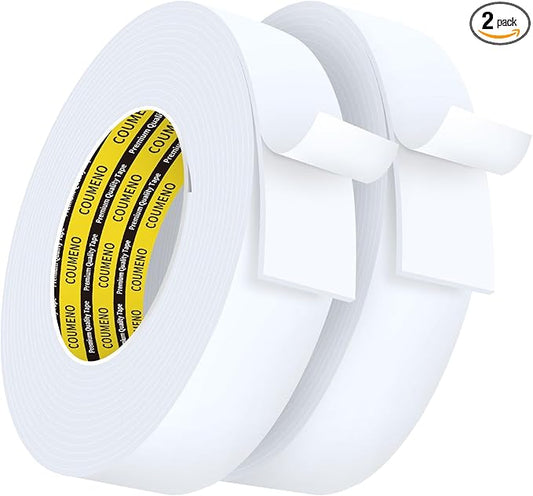 2 Pack Single-Sided Adhesive White Foam Tape, Single-Sided Sealing Strip Foam Pad Sponge Tape Window Weatherproof, Self-Adhesive Insulation Sealing Tape (White) 2inX16.4FT