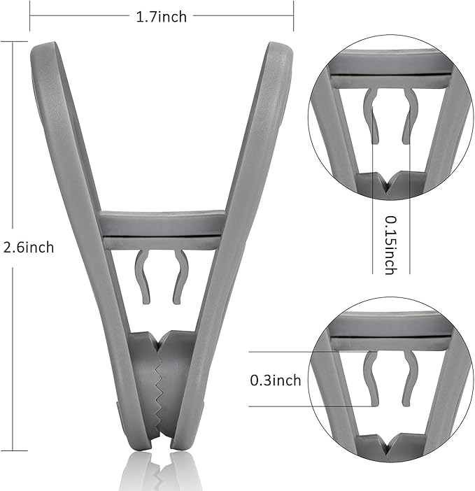 Tinfol 24pc Grey Plastic Hanger Clips, Strong Pinch Grip Finger Clips for Plastic Clothes Hangers, Multi-Purpose Kid Hanger Clip for Skirt Pant Hangers