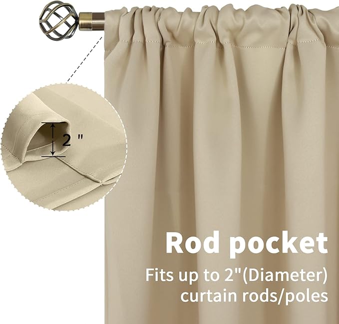 BGment Beige Room Darkening Curtains 72 Inches Long - Rod Pocket Thermal Insulated Blackout Window Drapes for Living Room Bedroom, 42 x 72 Inch, 2 Panels