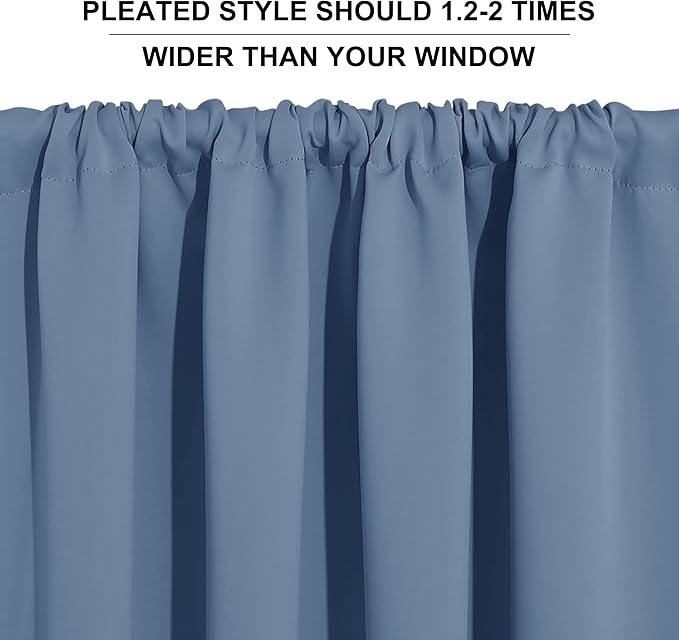 RYB HOME Blackout Curtains for Kitchen, Over Sink Privacy Curtains Window Decor, Thermal Insulating Drapes for Bathroom Cafe Bedroom Small Window, W 42 x L 24 inch, Stone Blue, 2 Panels