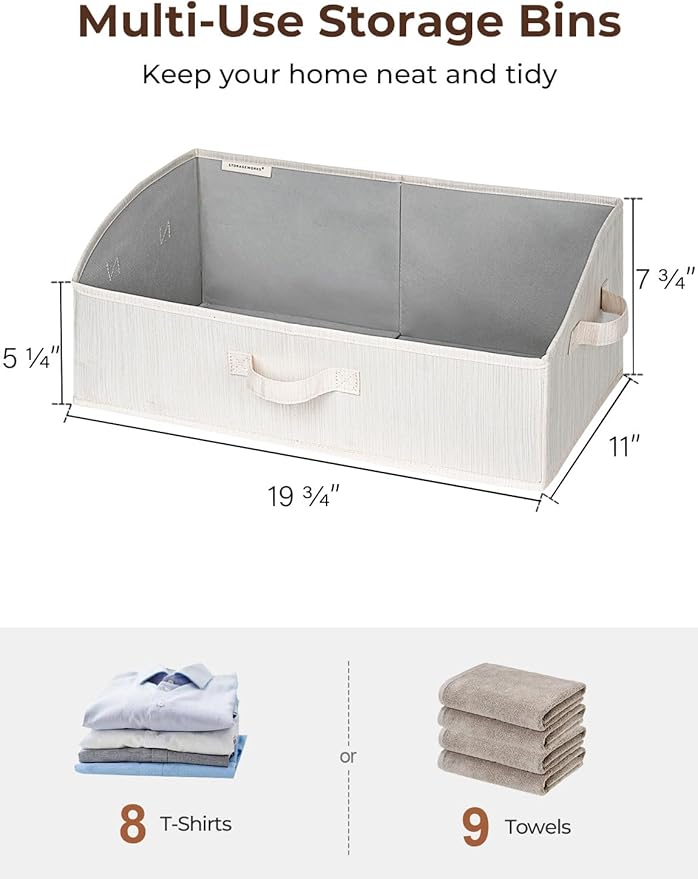StorageWorks Closet Storage Bins, Trapezoid Organizer Box for Shelves, Fabric Clothes Bin, Foldable Organizing Baskets with Handles, Large, Mixing of Beige, White & Ivory, 3-Pack