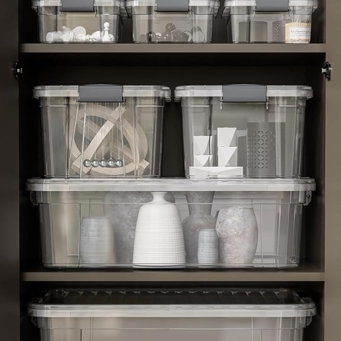 Superio Clear Storage Boxes with Lids, 14.25 Quart Plastic Container Bins for Organizing, Stackable Crates, BPA Free, Non Toxic, Odor Free, Organizers for Home, Office and Dorm, 4 Pack