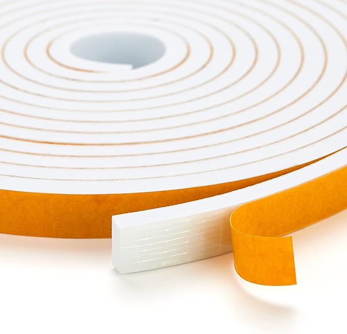 10 Feet Weather Stripping Door Seal, 1" Wide X 1/8" Thick Door Seal Strip High Density Foam Tape Adhesive Strip for Door Soundproofing,Window Insulation (1" x 1/8" x 10FT,White)