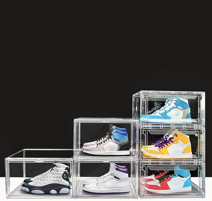KDOR Clear Plastic Shoe box Organizer, 3 Pack Stackable Sneaker Boxes, Transparent Display Case with Magnetic lid, Tidy Home & Office Closet Storage
