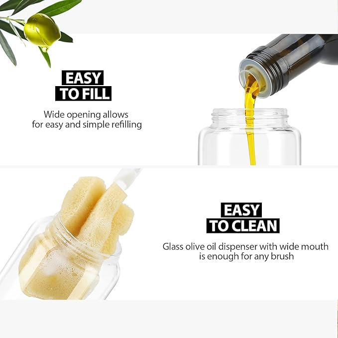 Aelga Soy Sauce Dispenser, 7oz Non-Drip Spout Oil and Vinegar Dispenser with Auto Flip Cap, Glass Oil Cruet for Kitchen Cooking