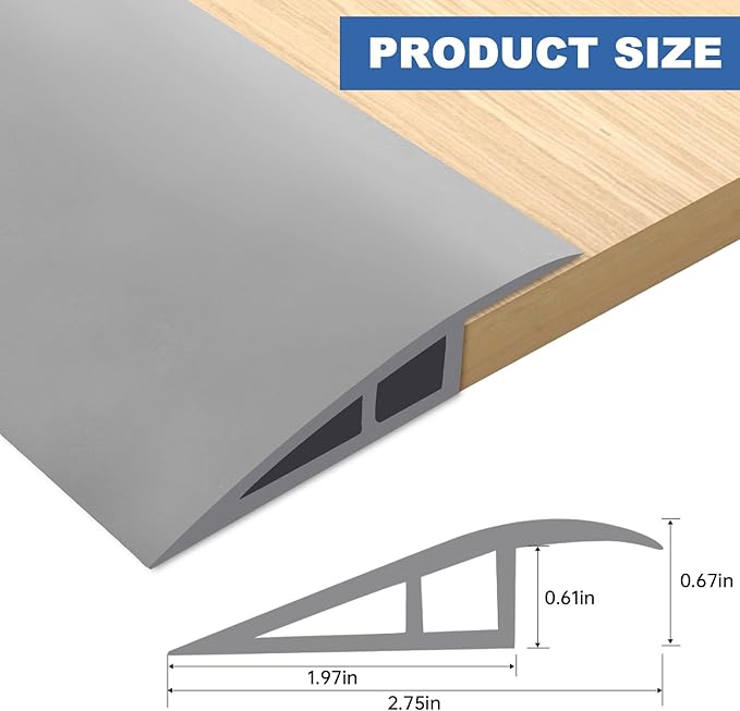 Vinyl Door Threshold Flooring Transition Strip Self Adhesive Carpet Edging Strip for Laminate Doorway Edge Threshold from 2/5" to 3/5" (Gray, 10 Ft)