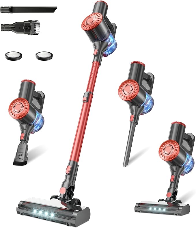 Cordless Vacuum Cleaner with Self-Standing, 40KPA Stick Vacuum Cleaners for Home, 8-in-1 Lightweight Rechargeable Vacuum, 7-Layer Filtration,Ideal for Carpet, Pet Hair, Hardwood Floors