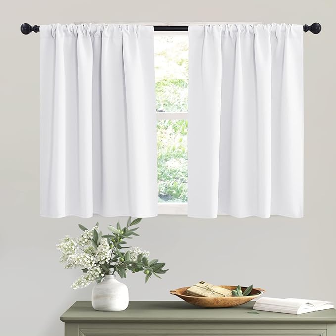 RYB HOME Curtains for Bedroom 63 inches Long, Blackout Thermal Insulating Window Treatment Drapes for Living Room Bathroom Basement Laundry Classroom, W 34 x L 63, Pure White, 2 Panels