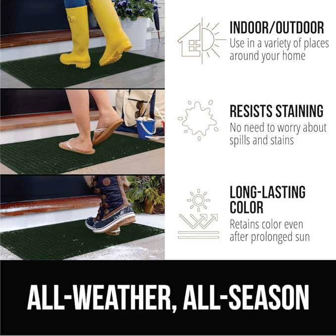 GORILLA GRIP Front Door Mat, 47x35, Indoor Outdoor Ultra Absorbent HydroAbsorb Doormat, Absorbs Up to 6 Cups of Water, Stain and Fade Resistant, Rubber Backing Doormats, Captures Dirt, Green