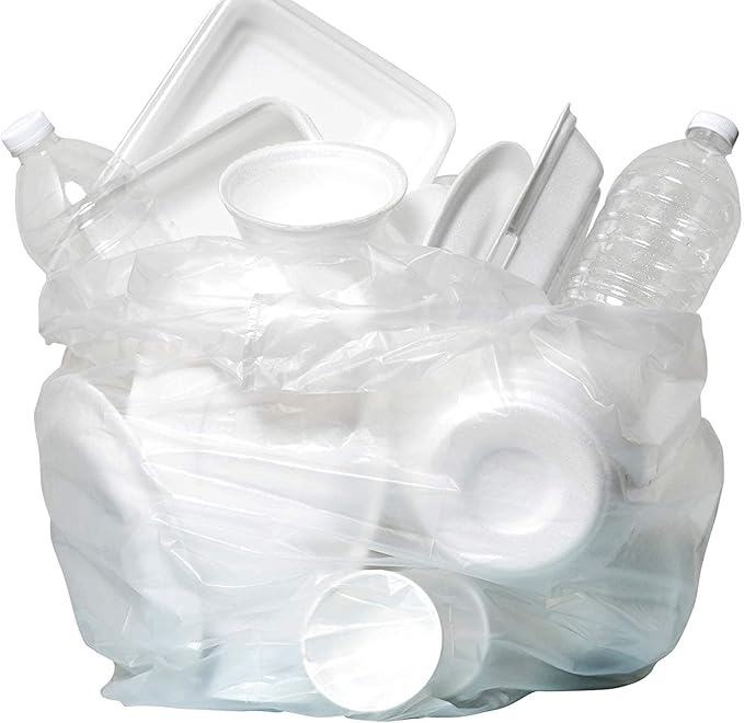Aluf Plastics High Density Trash Bags, 56 Gallon, 600 Count, 22 Micron (eq), 43" x 48", Clear, for Bathroom, Office, Industrial, Commercial, Janitorial, Municipal, Recycling
