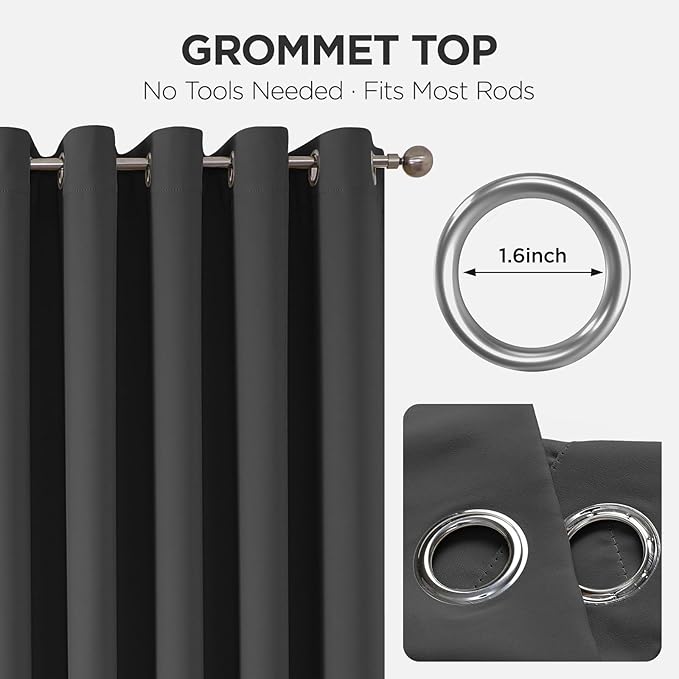 Joydeco Blackout Patio Sliding Door Curtains 90 Inches Long, Grommet Privacy Room Divider Curtains, Extra Wide Thermal Blackout Drapes for Bedroom Living Room (Grey, 100Wx90L, 1 Panel)